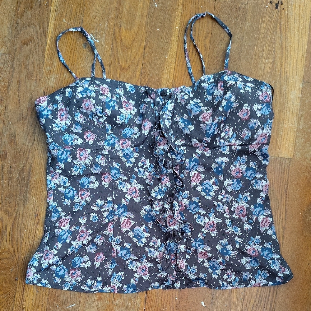 Forever21 Floral Padded Button Up Spaghetti Strap Top